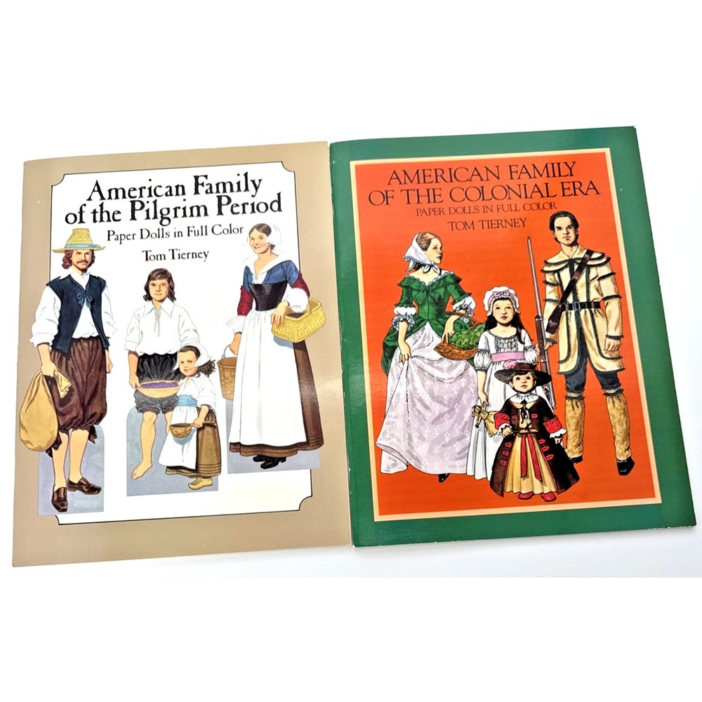 Historical American Family Paper Doll Books Pilgrims Colonial Era Lot of 2 Uncut